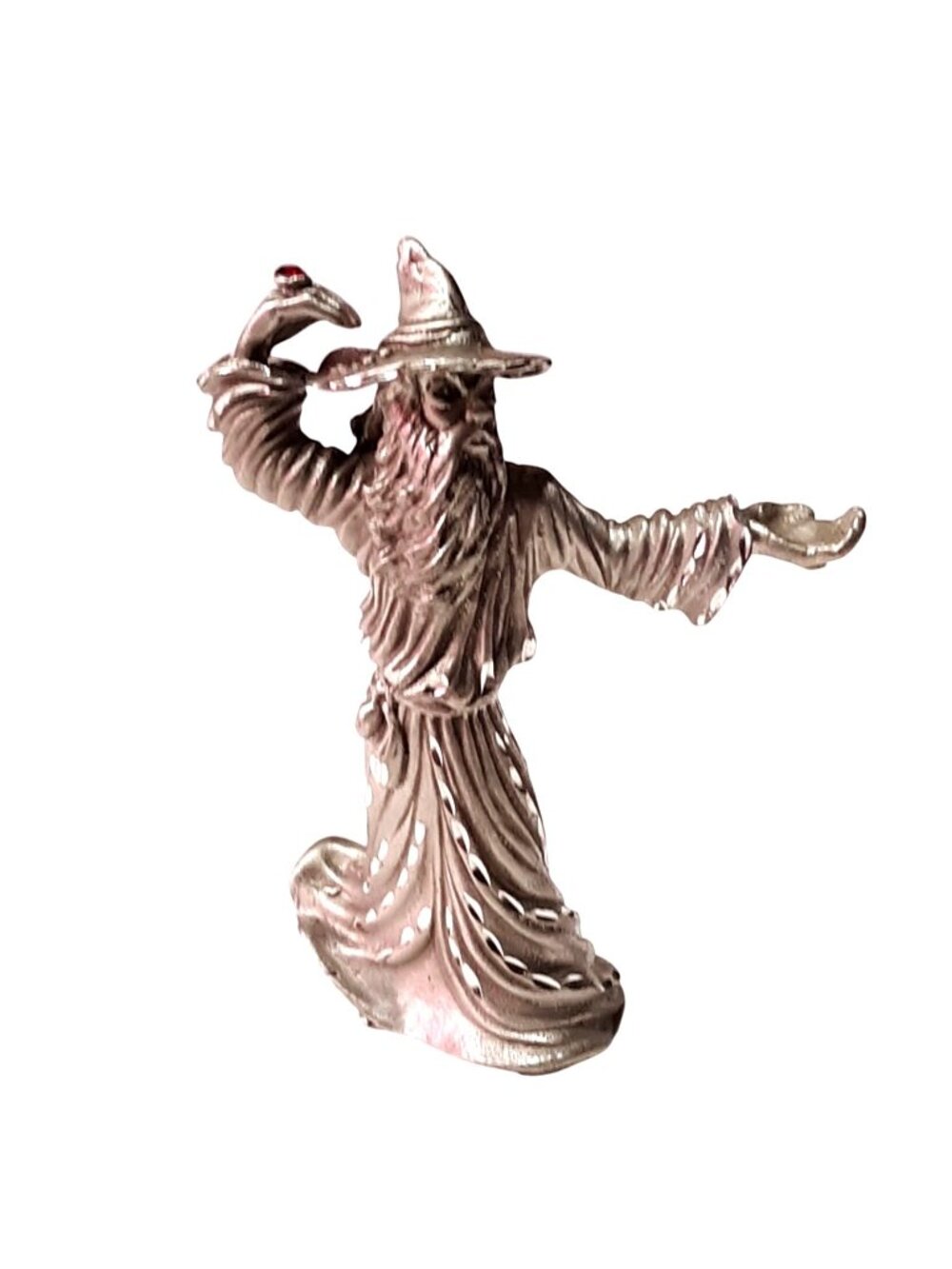Masterworks Pewter Wizard w Crystal Hat Robe Gemstone Fantasy Magic Sorcerer